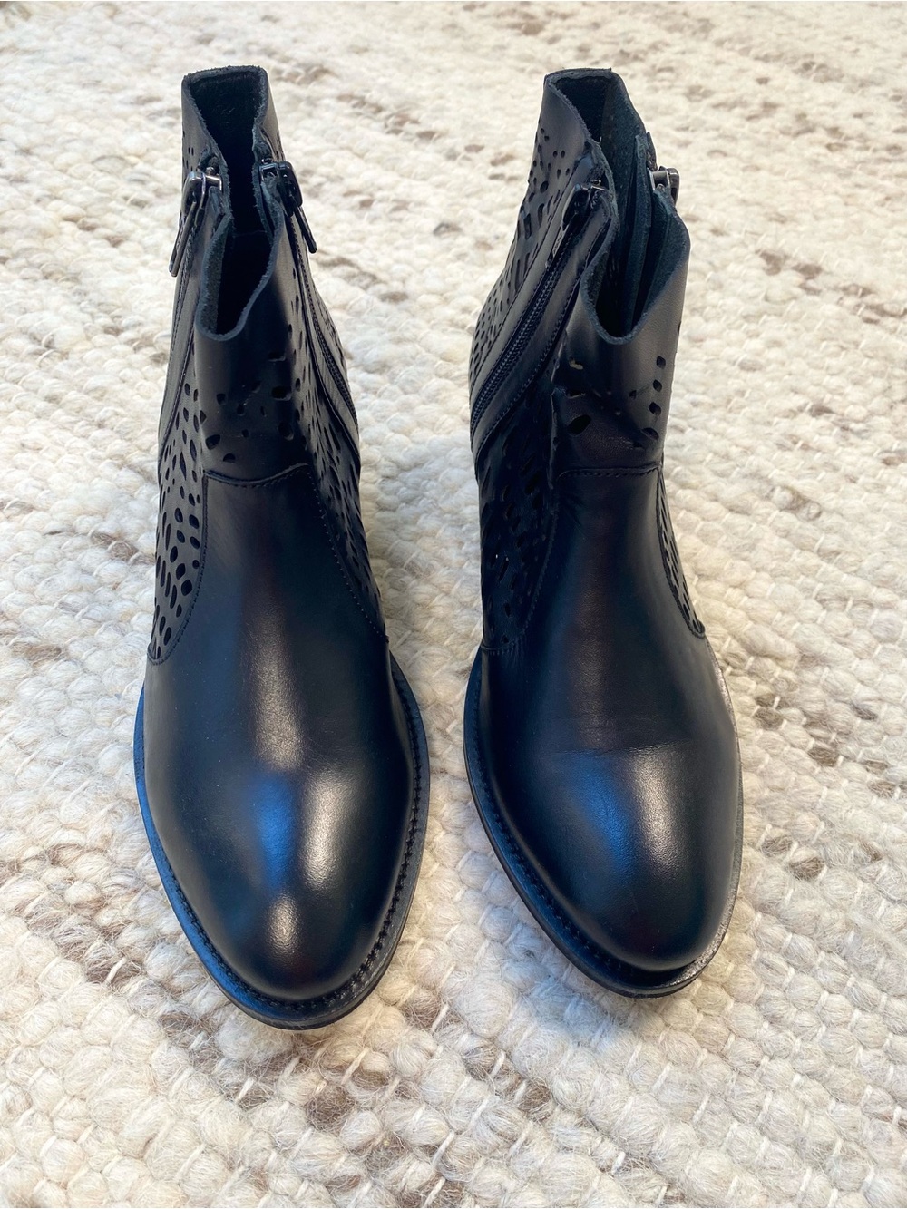 Extreme by Eddie Marc Black Laser Cut Cutout Zip Ankle Booties, Size 7 - Picture 5 of 10